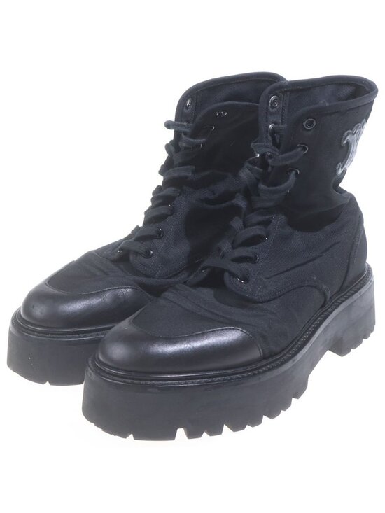 Celine Logo Lace Up Short Boots Rugged Sole Black main image 4